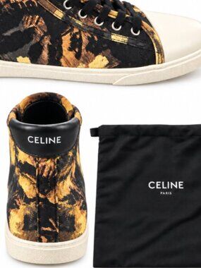 CELINE Paris Printed Canvas High-Top Sneakers – EU 45 – Like New w/ Dust Bag
